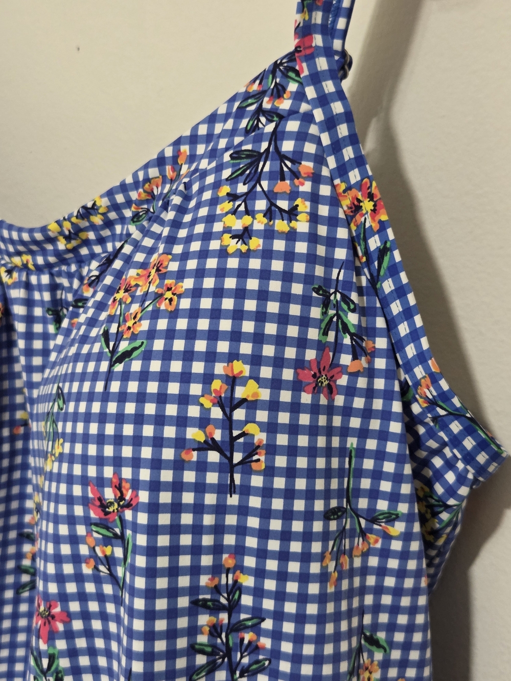 Lands' End Blouson Tankini -  Electric Blue Botanical Check - Picture 6 of 16
